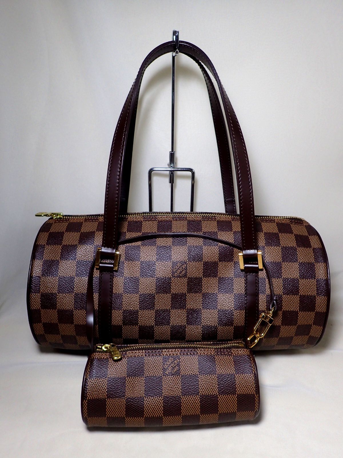 極美品　LOUIS VUITTON ルイ・ヴィトン　 N51303　パピヨン30　ダミエ　エベヌ ポーチ付筒形ボストンバッグ　 ショルダーバッグ ハンドバッグ
