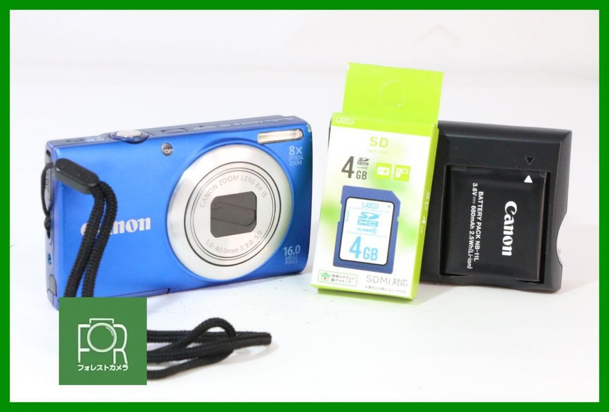 【動作保証・点検済】良品■到着後即使える■Canon PowerShot A4000 IS ﾌﾞﾙｰ■バッテリー・チャージャー・4GB SDカード付き■AB316