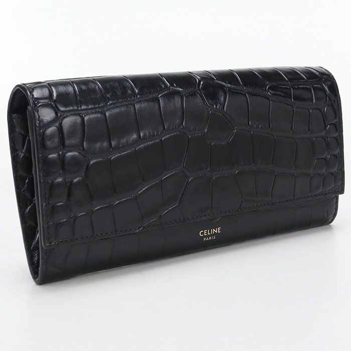 CELINE セリーヌ ラージフラップウォレット 長財布二折 カーフ【中古】 レディース
