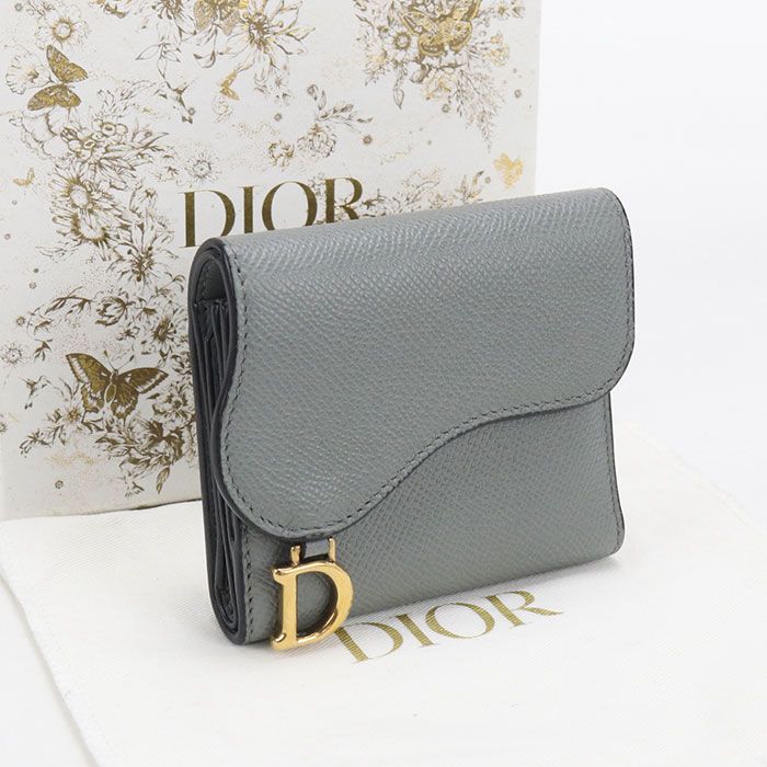 DIOR ディオール ロータスウォレット サドル 三つ折り財布 カーフ【中古】 レディース