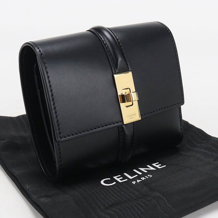 CELINE セリーヌ スモールトリフォールドウォレット 16（セーズ） 三つ折り財布 カーフ【中古】 レディース