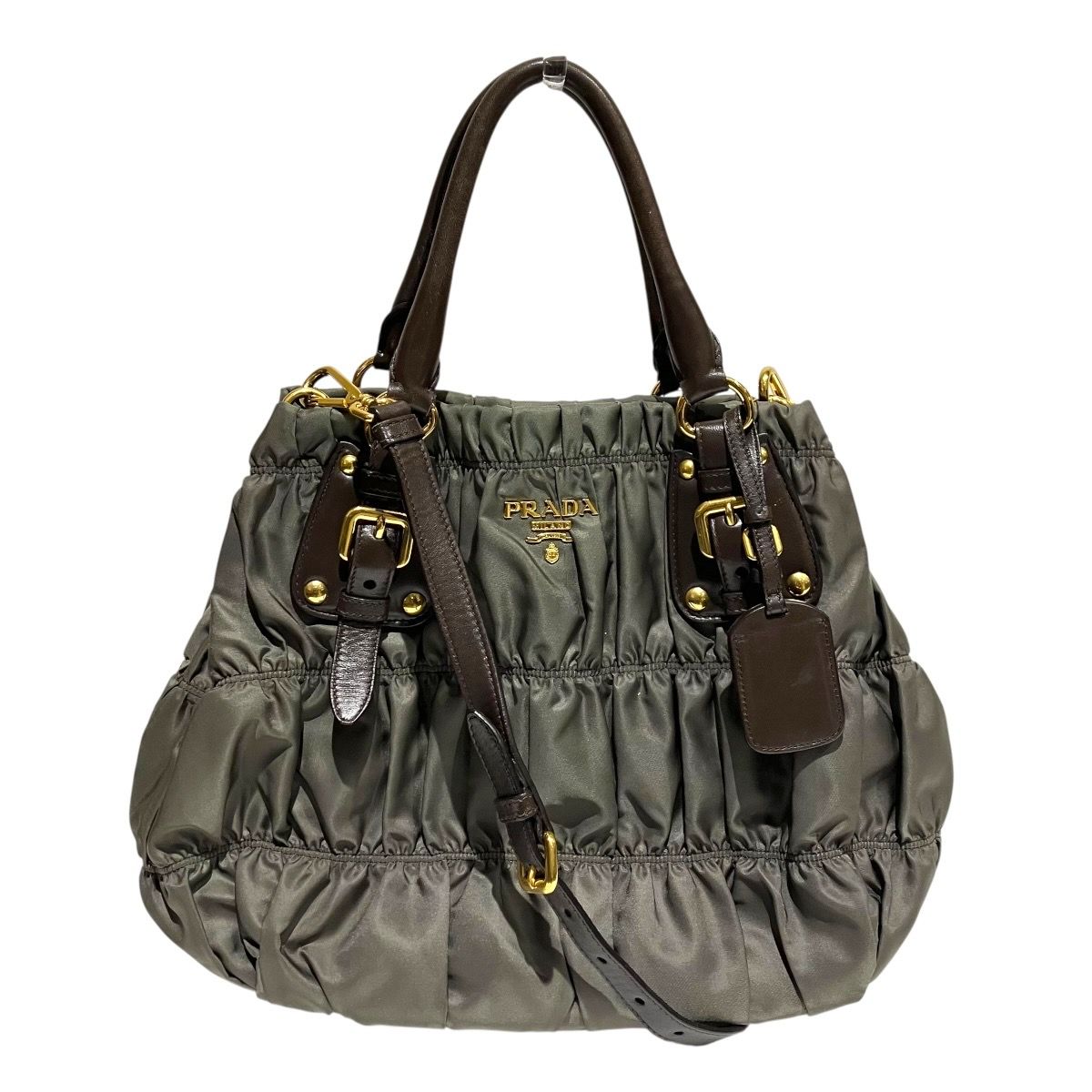 プラダ PRADA ギャザーバッグ テスート ゴーフル ハンドバッグ ナイロン レザー BN1788 レディース