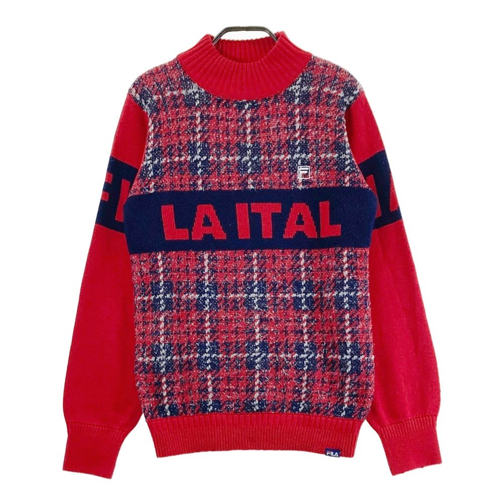 サイズ：L FILA GOLF フィラゴルフ ウール混 ハイネック ニットセーター チェック柄 レッド系 [240101675288] ゴルフウェア レディース ストスト