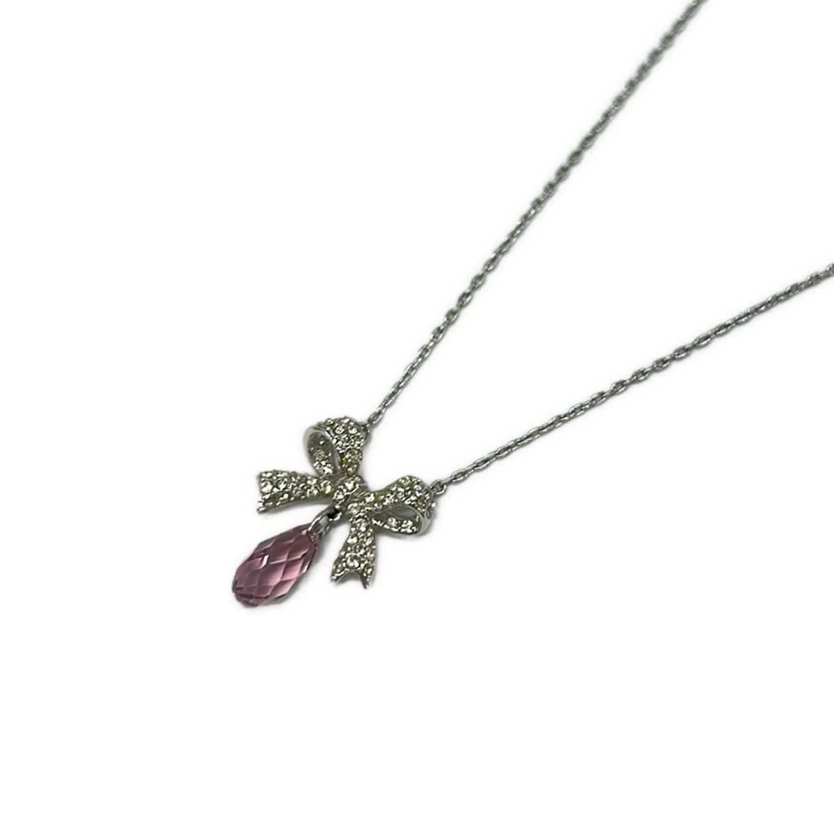 SWAROVSKI(スワロフスキー) ネックレス美品 - シルバー×クリア×ライトパープル リボン 6,935円