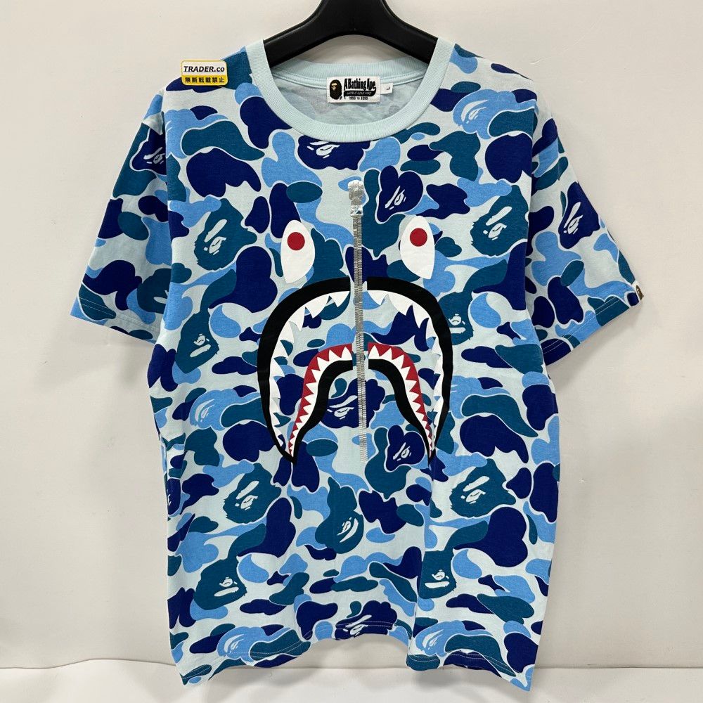 07w1660★ A BATHING APE(アベイシングエイプ) ABC CAMO SHARK TEE 半袖Tシャツ ブルー Lサイズ【中古品】