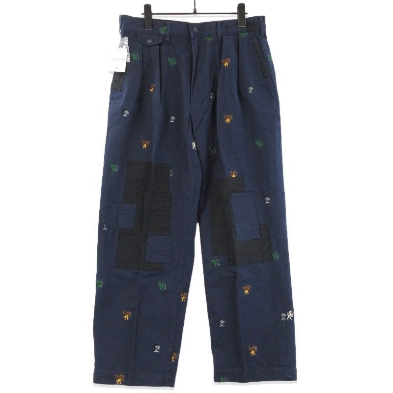 美品 BEAMS PLUS × PALACE ビームス 2プリーツ トラウザーズ 別注 パレス PLEATED TROUSERS TWILL ジップフライ ネイビー M 71015621