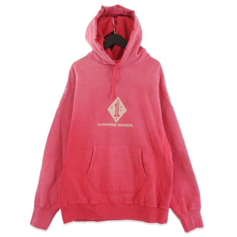 BOWWOW バウワウ プルオーバーパーカー 1ST MARINE DIVISION HOODIE AGEING BW242-1MHA エイジド加工 コットン レッド XL 71015618