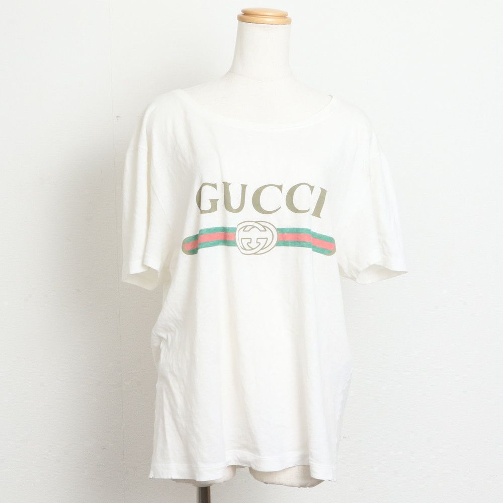 グッチ タグ付 ロゴ プリント 半袖 Tシャツ XS トップス カットソー カジュアル おしゃれ 洋服 レディース メンズ RBM DZ16-6【中古】