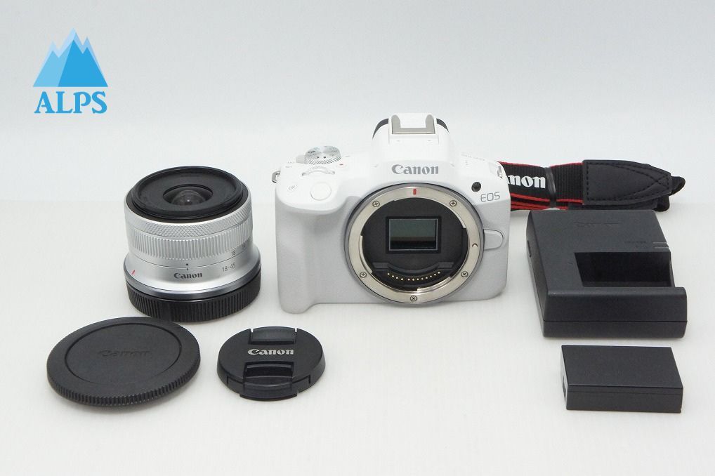 美品 Canon キヤノン EOS R50 + RF-S18-45 IS STM レンズキット ミラーレス一眼カメラ ホワイト 260502ab