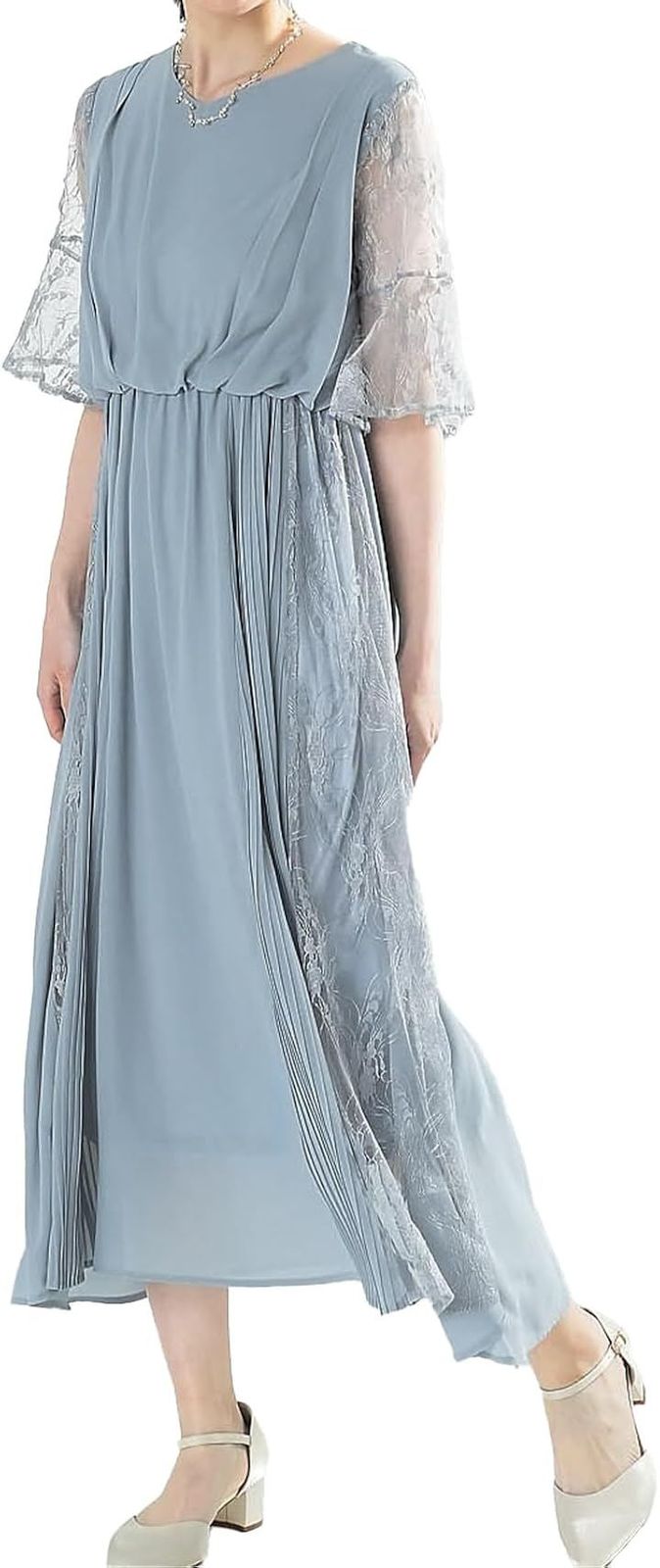 AUNI(アウニイ) 結婚式 ドレス お呼ばれ フォーマル ワンピース レディース ミモレ丈 ロング シフォンドレス (ライトグレー / ミモレ丈 / 327014, M)