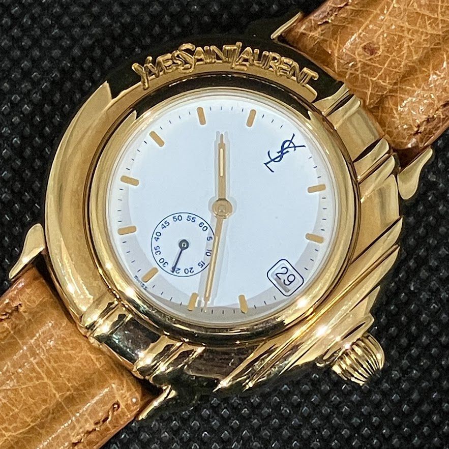 Yves Saint Laurent イヴ・サンローラン 腕時計 ラウンド スモセコ 01-111374 クオーツ_SFJ_D0408-F019