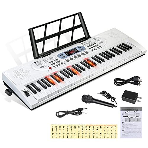 Hricane キーボード ピアノ 電子ピアノ 61鍵盤 200種類音色 200種類リズム 60曲デモ曲 LCDディスプレイ搭載 光る鍵盤 楽器 日本語パネル ヘッドフォン対応 子供 初心者 練習用 USBケーブルと日本語説明書付き (白いH ba5bacbb