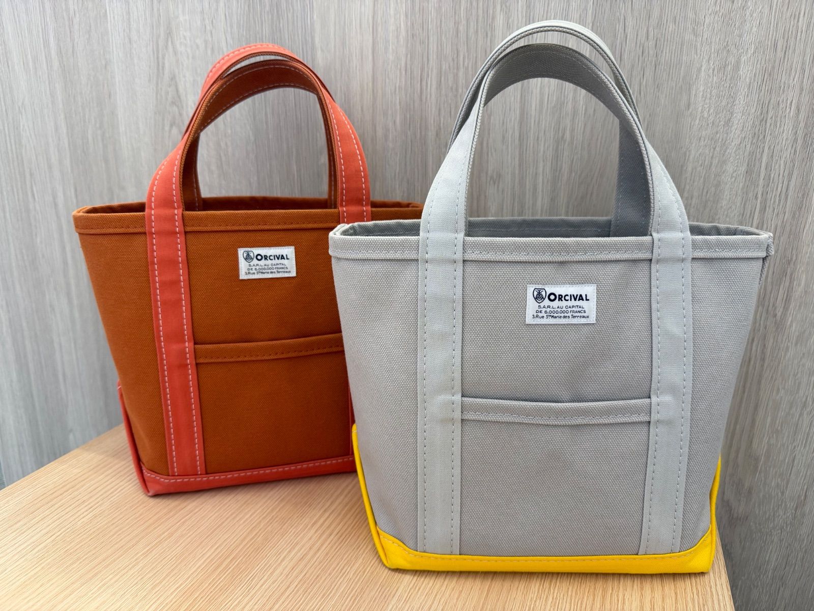 S【中古品・保管品】ORCIVAL 定番キャンバストートバッグ2点セット　オレンジ&グレー　S-1.0