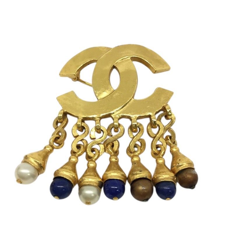CHANEL【シャネル】ココマークブローチ ゴールドカラー 石付き