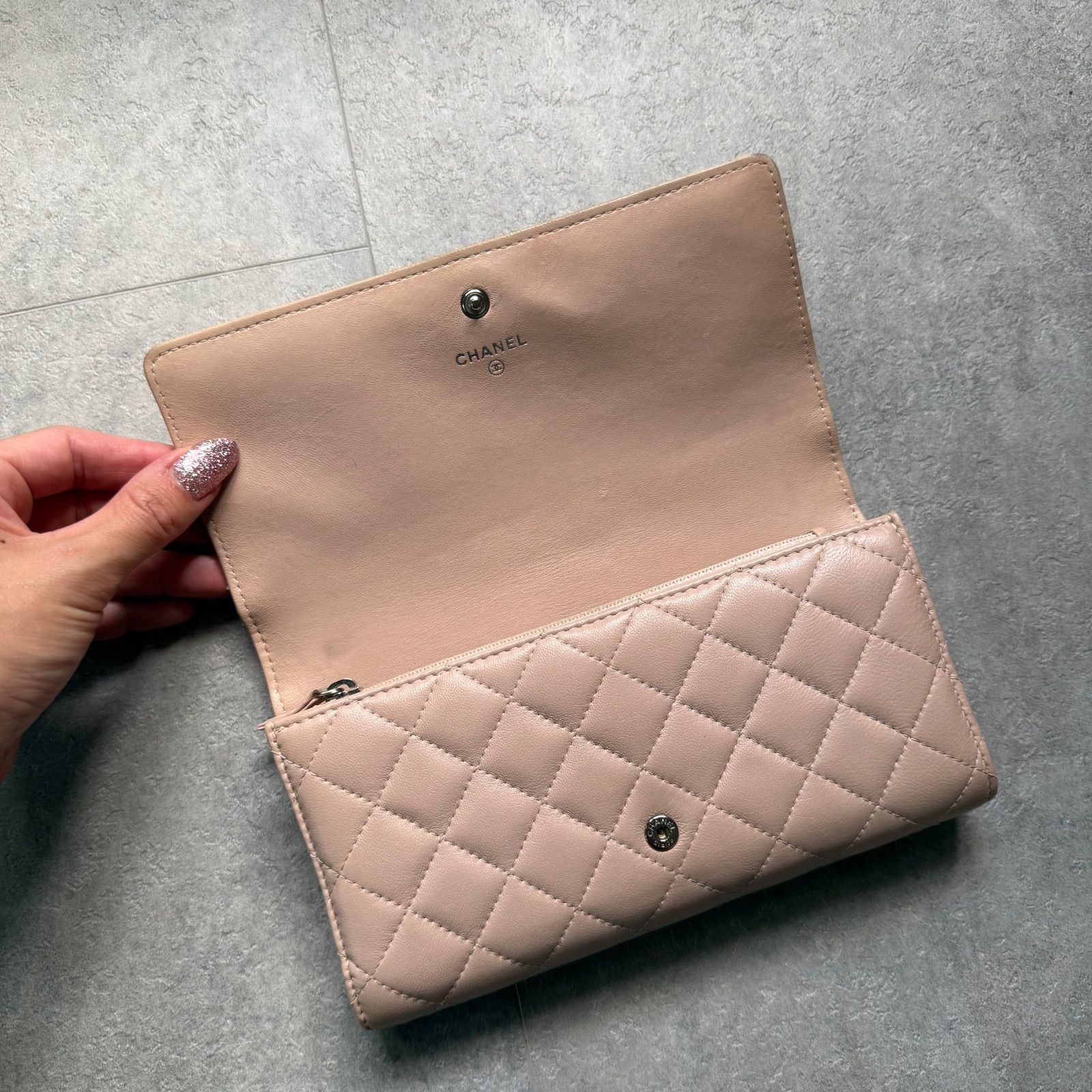 CHANEL シャネル マトラッセ ココマーク 二つ折り長財布 ピンク 
