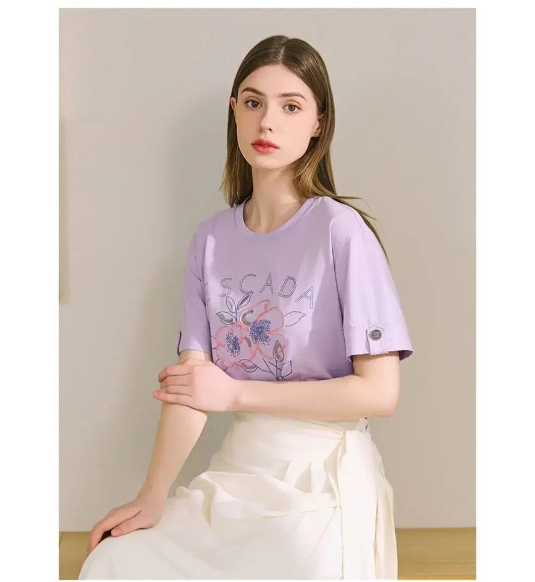 ESCADA エスカーダ ラベンダー フラワー コットン半袖 TシャツL
