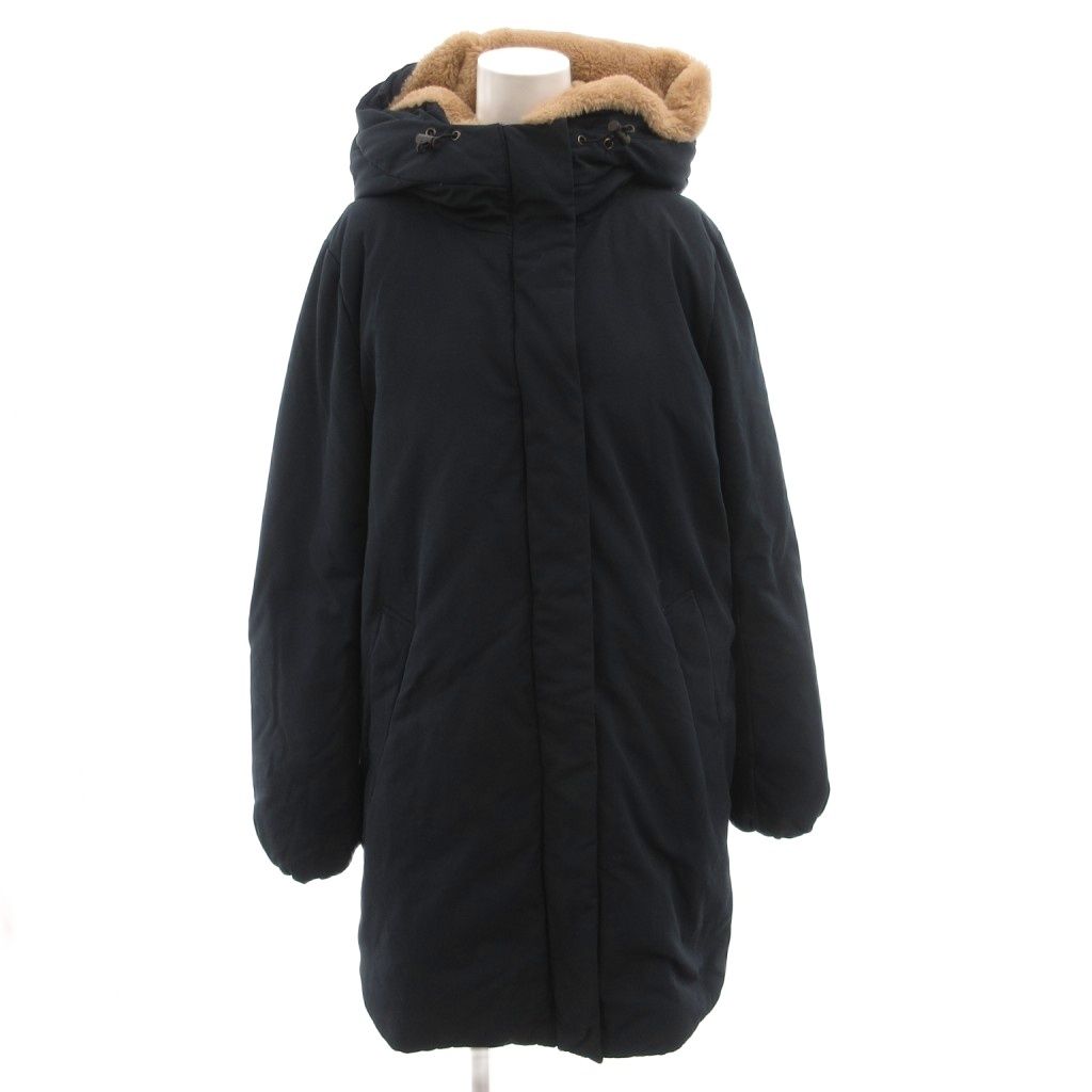 ユナイテッドアローズ A DAY IN THE LIFE UNITED ARROWS 18AW ダウンコート ボア フード ひざ丈 40 紺 ネイビー /FF ■MET2