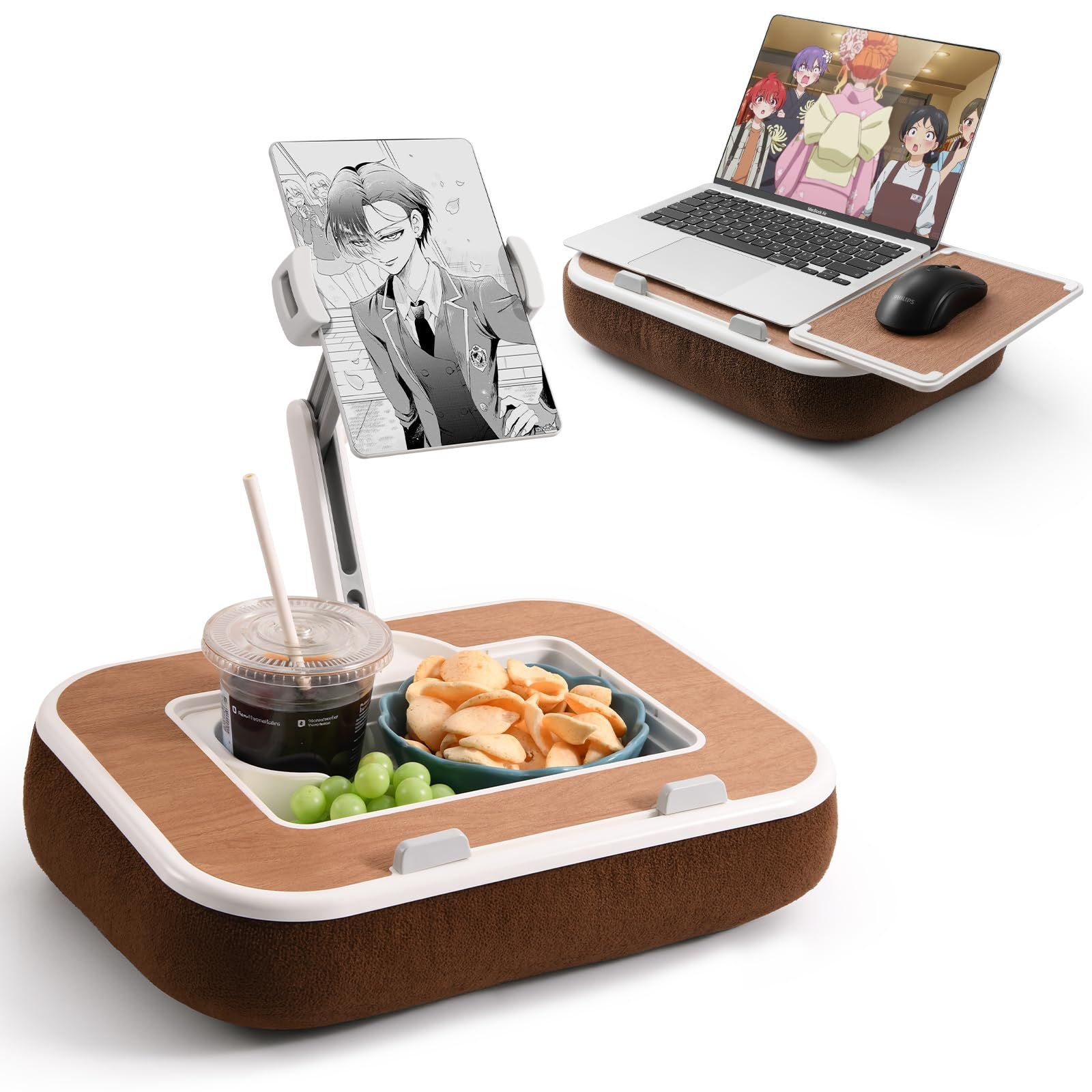 膝上テーブル PC クッションテーブル 【 滑り止め パッド・磁気吸引マウスパッド付き 】テーブルクッション 15.6型対応パソコン クッション 【 タブレットアーム・ クイック解体設計】膝上クッション 車 pc 手首 宅 寝ながらパソコン e99c0272
