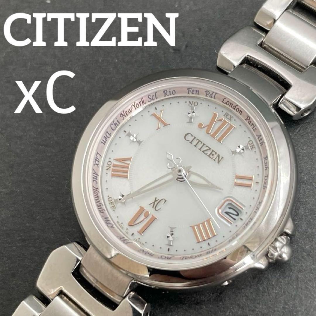CITIZEN xC H240-T019072/EC1030-50A エコドライブ ECO-DRIVE 電波ソーラー レディース腕時計 シチズン クロスシー HAPPY FLIGHT ハッピーフライト【稼働するがバッテリー弱く電波受信NG、ジャンク品】