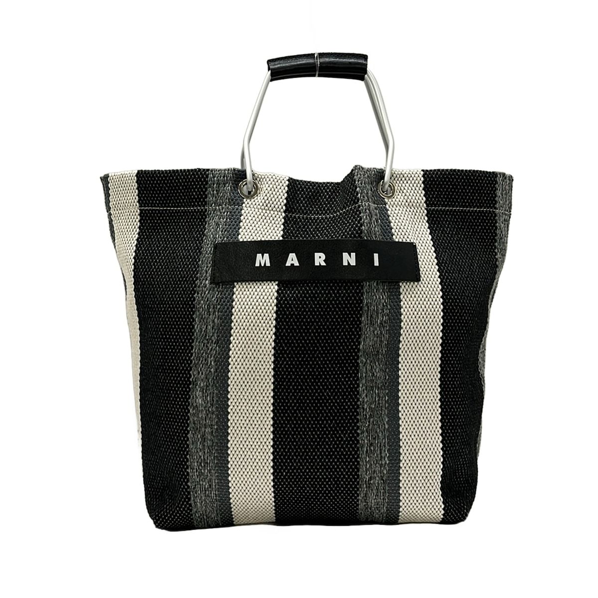MARNI(マルニ) トートバッグ - 黒×グレー×マルチ ストライプ レザー 