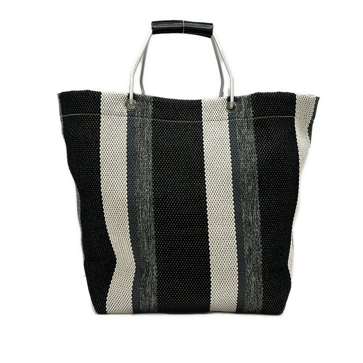 MARNI(マルニ) トートバッグ - 黒×グレー×マルチ ストライプ レザー 