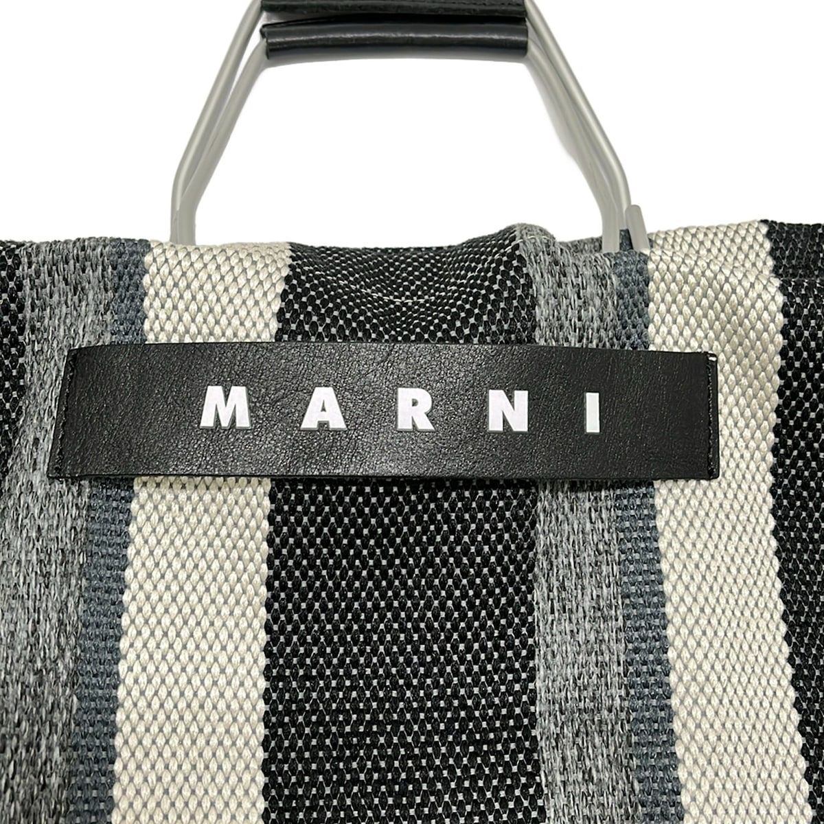 MARNI(マルニ) トートバッグ - 黒×グレー×マルチ ストライプ レザー 
