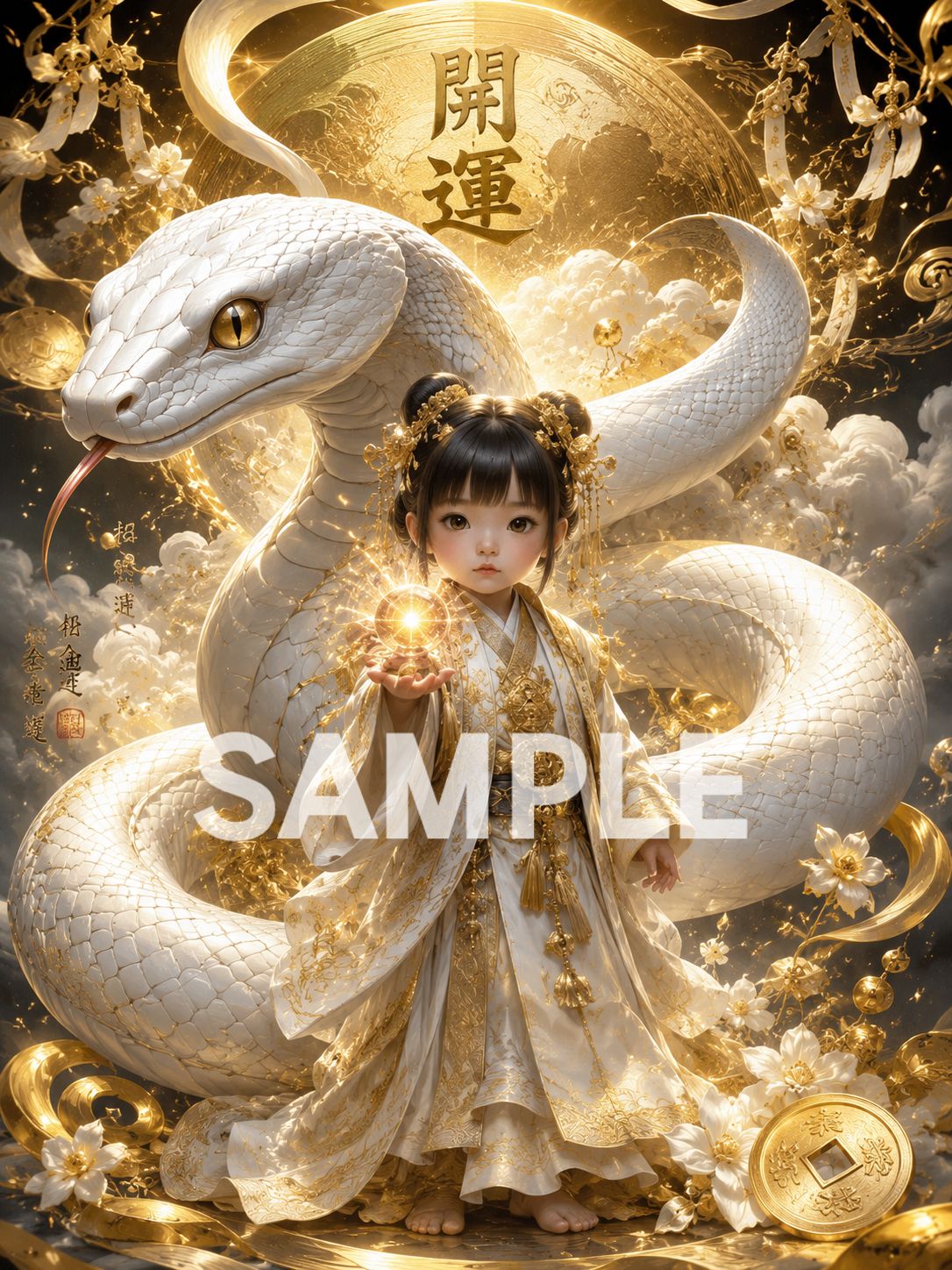 021 白蛇とチョウピラコの開運アート｜金運・財運・厄除け・龍神