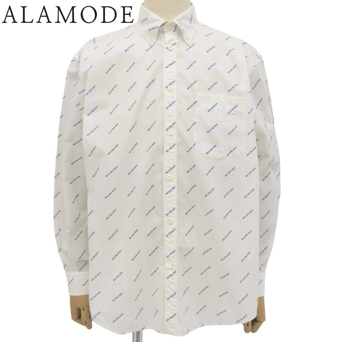 BALENCIAGA(バレンシアガ) 総柄シャツ シャツ/ブラウス 2019年 アパレル ファッション 長袖 37 コットン ホワイト白 ブルー青 534333 メンズ 40802190584【中古】【アラモード】