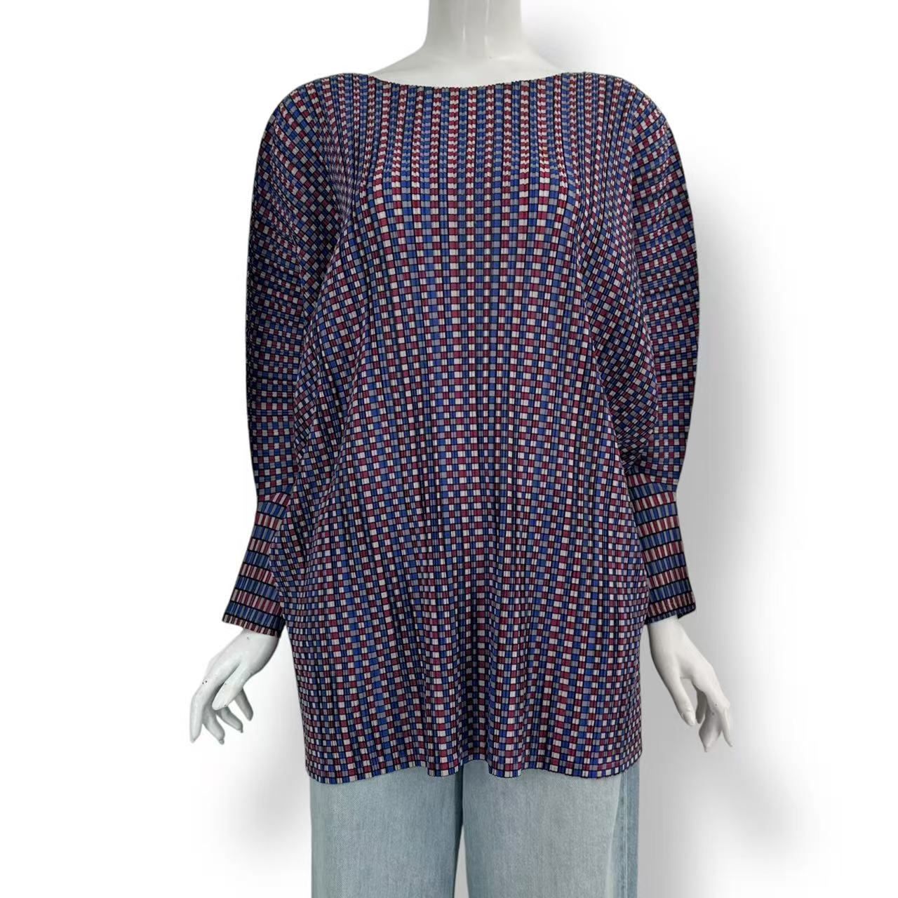 新品同様 ISSEY MIYAKE イッセイミヤケ PLEATS PLEASE プリーツプリーズ トップス カットソー ギンガムチェック オーバーサイズ サイズ3