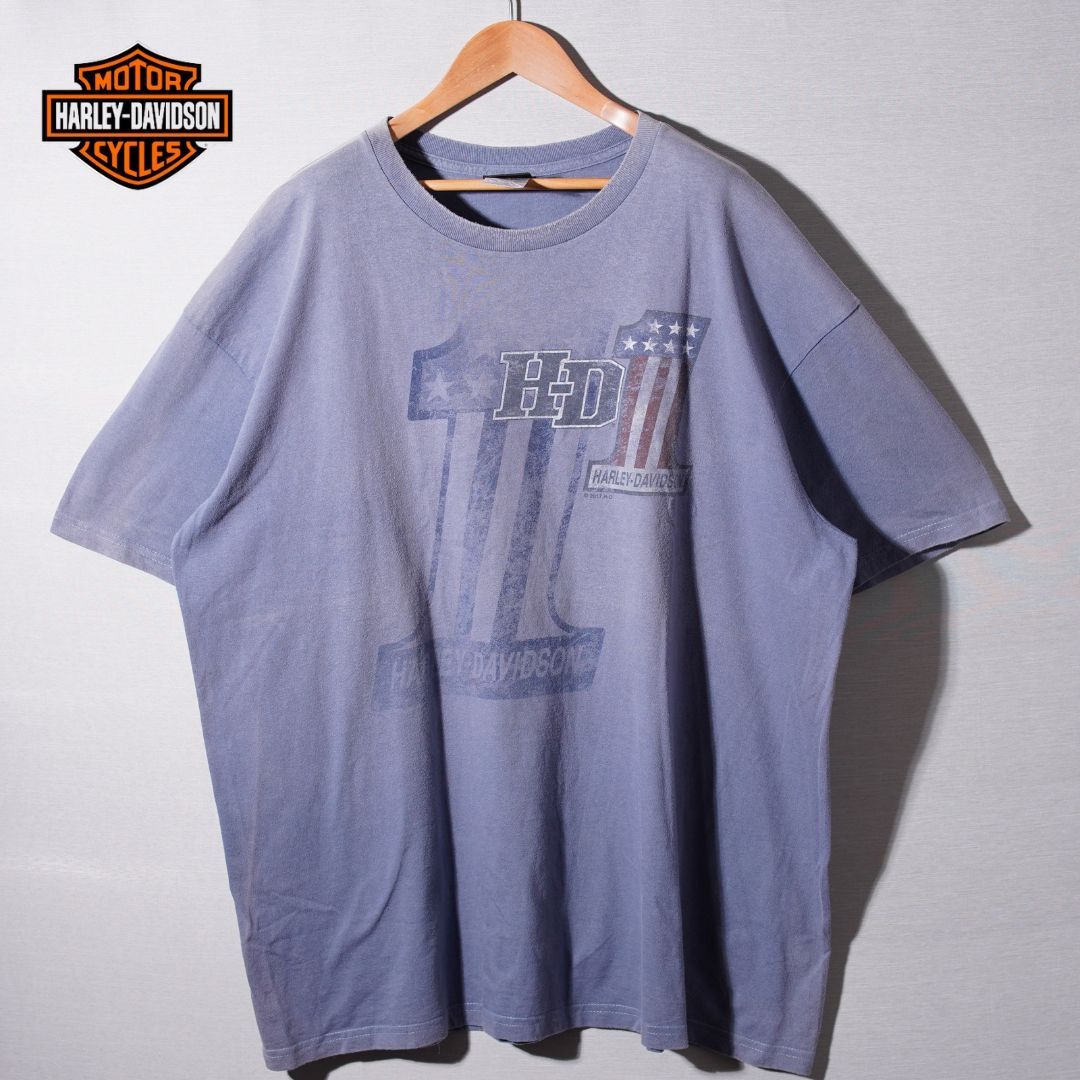 ハーレー Tシャツ 2XL USA製 ブルー フェード 2017年製 ハーレーダビッドソン Harley Davidson オーバーサイズ ビッグシルエット ストリート 古着 C820