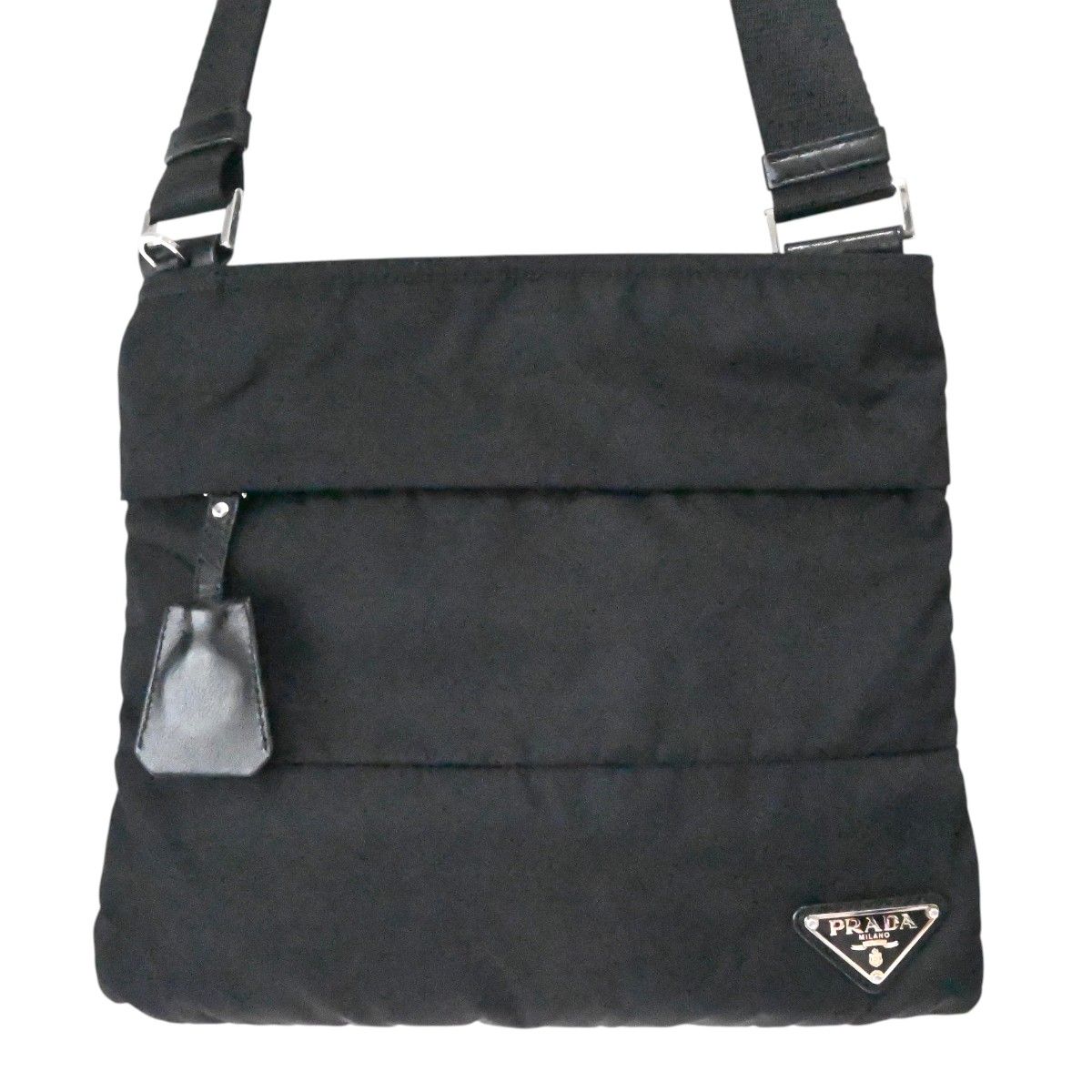 PRADA プラダ ロゴプレート ナイロン/レザ― ショルダーバッグ BT0741 ブラック K2605-k057