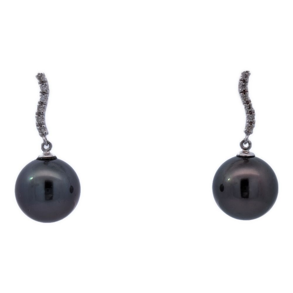 0.1ct 11.7mm 大珠 黒蝶真珠 クロチョウ タヒチパール 養殖真珠 真珠 パール メレダイヤピアス K18WG/750-5.6g ホワイトゴールド【♀】【A】【レディース】★■613620【中古】