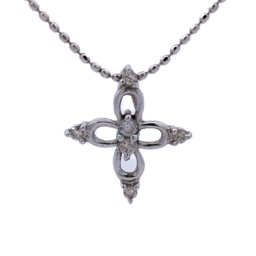 0.07ct ダイヤモンドネックレス ペンダント K14WG/585-1.7g ホワイトゴールド【♀】【A】【レディース】★■613256【中古】