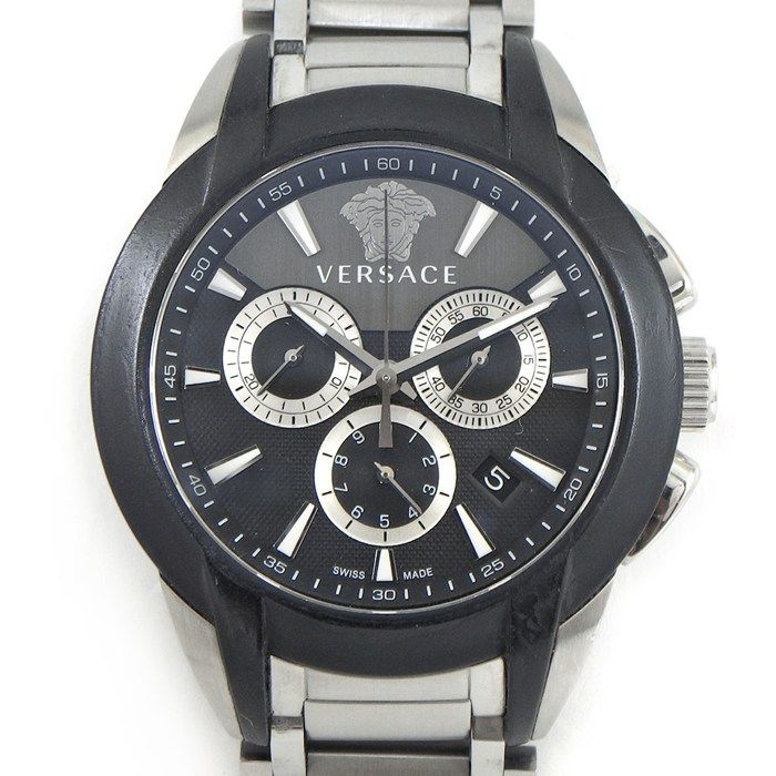 ヴェルサーチェ VERSACE 腕時計 キャラクター メデューサ M8C デイト クロノグラフ スモールセコンド ギョーシェ ブラック文字盤 SS クオーツアナログ 【中古】