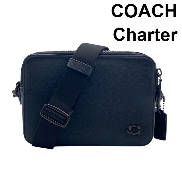 コーチ COACH チャーター Charter クロスボディ 24 ショルダーバッグ 2WAY Cロゴ ダブルジップ スクエア 黒 ブラック レザー メンズ 6D224