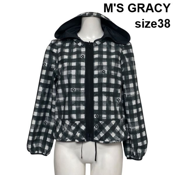 ◇ エムズグレイシー M'S GRACY ジップアップジャケット ブルゾン 長袖 リバーシブル フード ギンガムチェック 38 M 9号 レディース S6E064