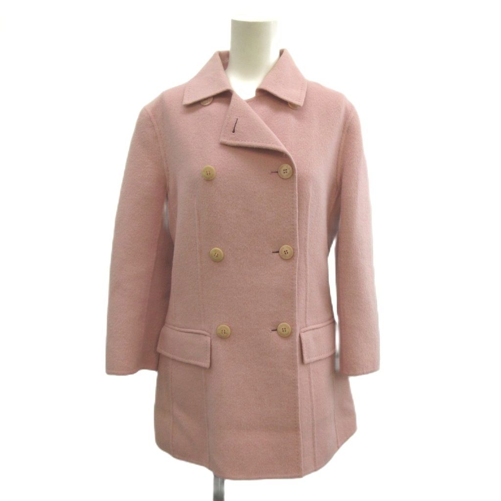 ランバン LANVIN ピーコート アンゴラ S ピンク 無地 ダブルブレスト /NP ■ECE004