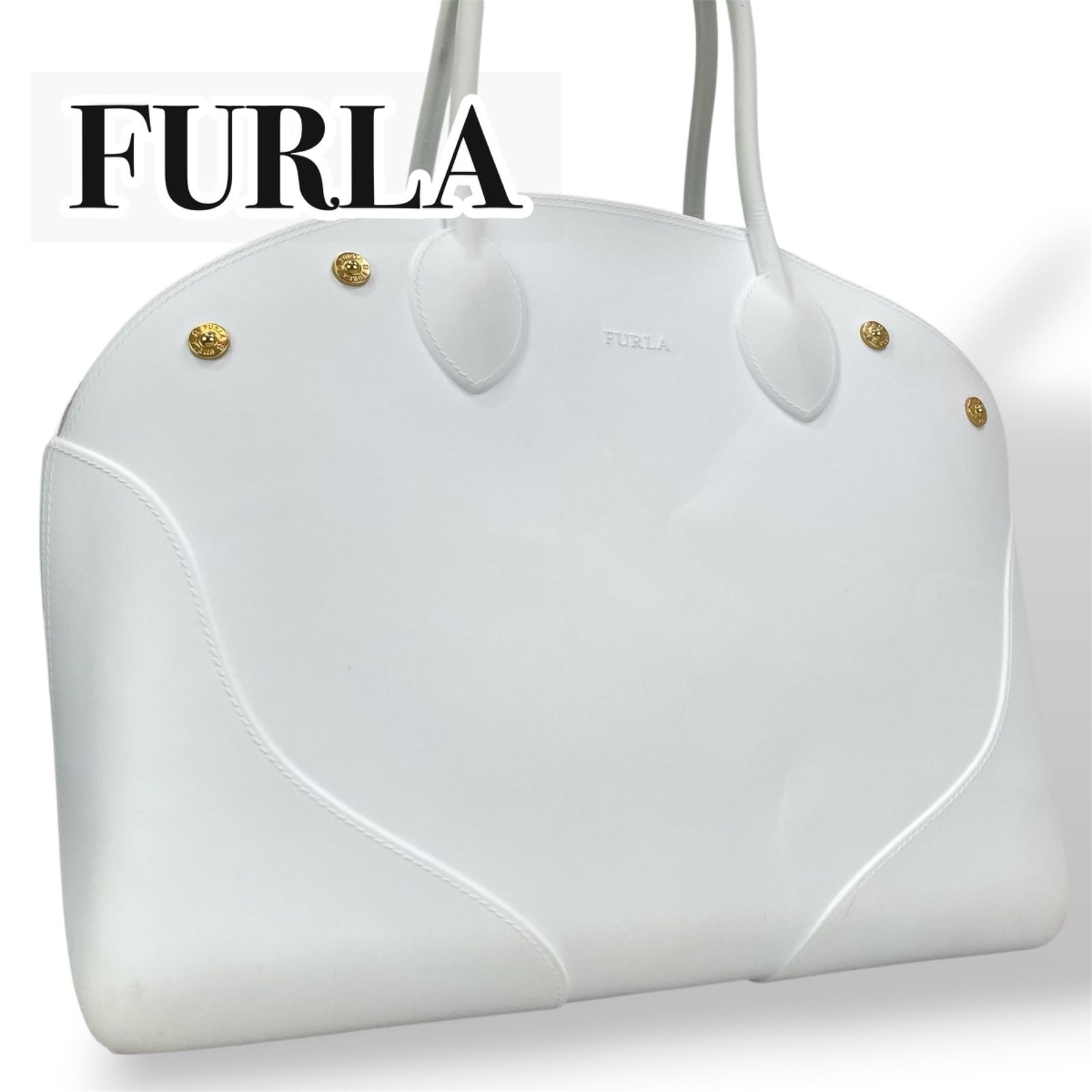 【美品】FURLA フルラ ハンドバッグ トートバッグ ホワイト 白 ラバー シリコン キャンディバッグ風 A4収納可 大容量 肩掛け レディース ゴールド金具 イタリア ブランドバッグ 撥水 防水 雨の日 おしゃれ 通勤 通学 カジュアル レア 真贋保証