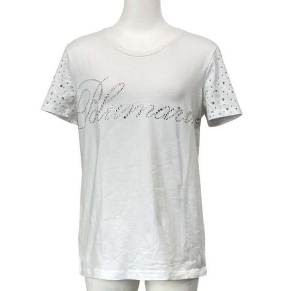 ブルマリン 半袖Tシャツ サイズ40 M - 白 ◇ ブルマリン BLUMARINE ラインストーン ロゴ Tシャツ クルーネック