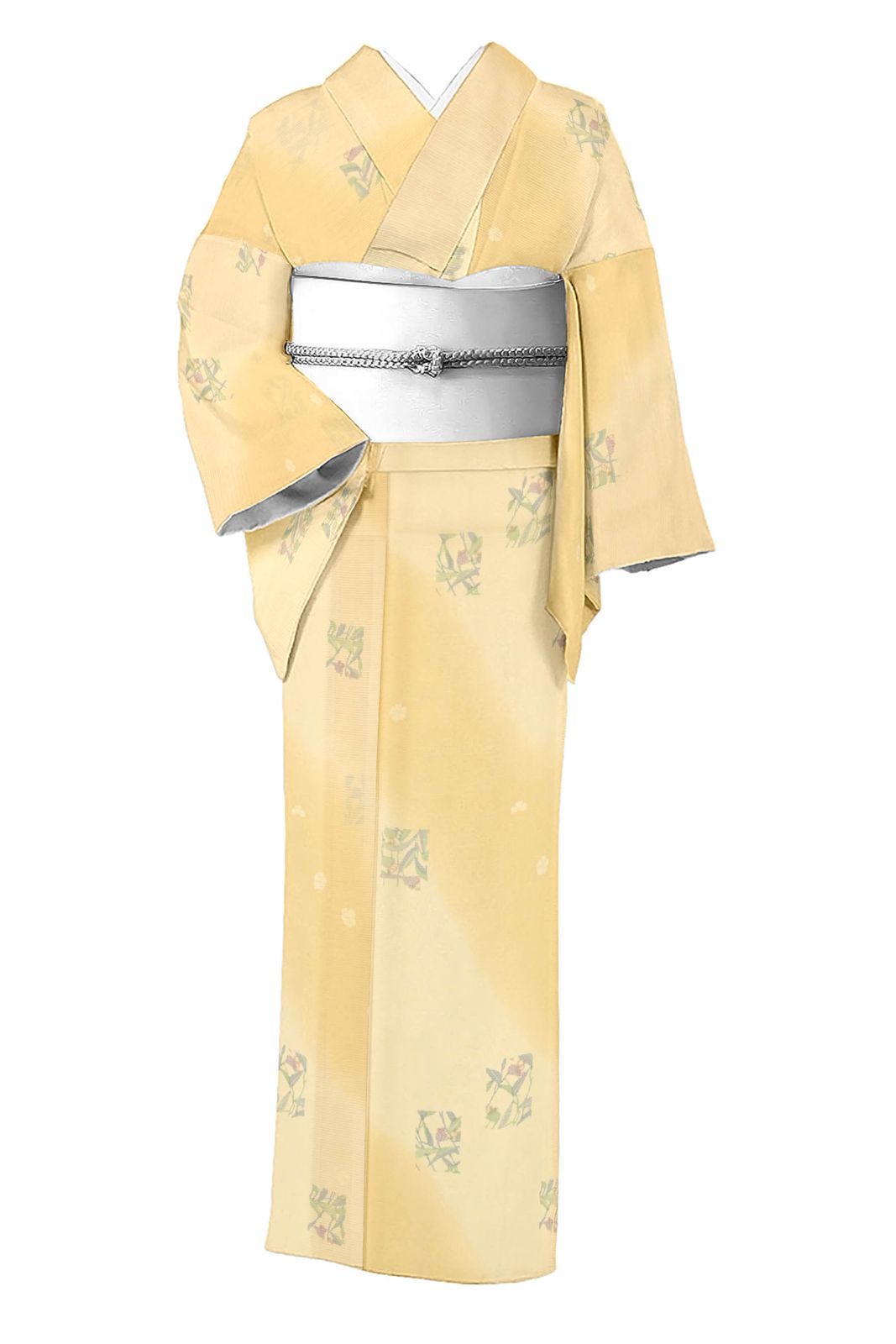 ●【夏着物】 正絹京染絽小紋 ≪御仕立て上がり・中古美品≫ 「草花文」 夏の上品カジュアル お出かけやお稽古ごとに 身丈150 裄65.5