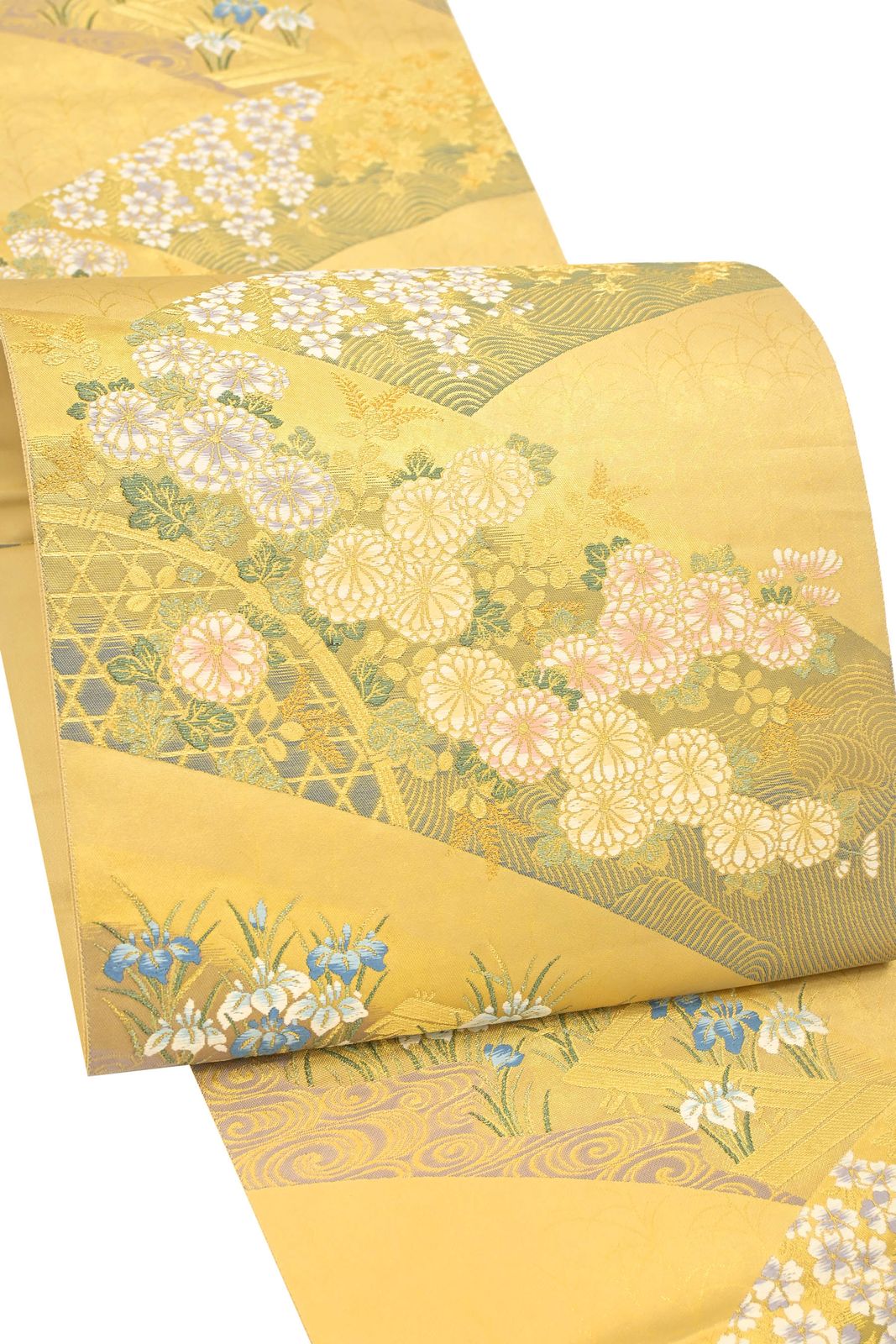 ●【御仕立て上がり・中古美品】 正絹引箔袋帯 「四季草花」 重厚な箔の風合い フォーマルシーンに末永く