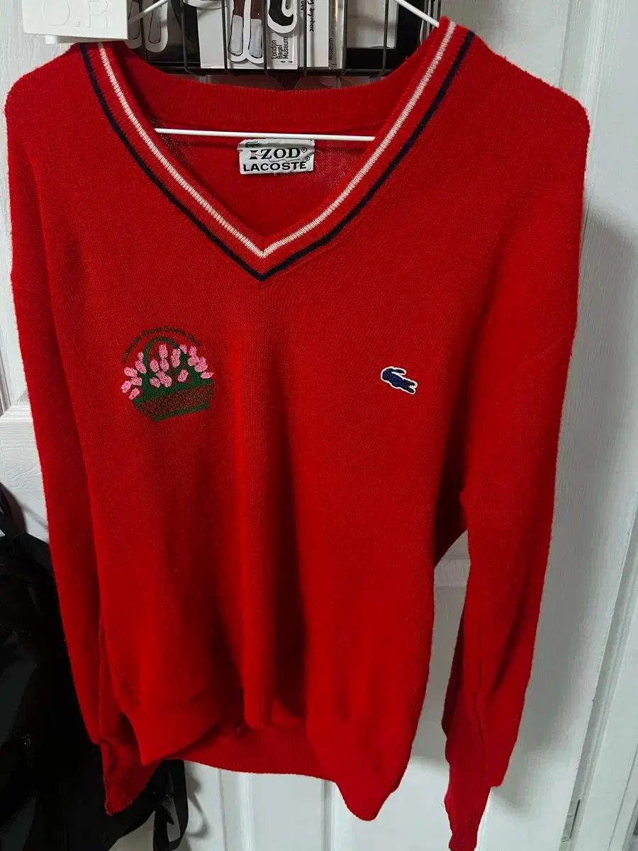80s LACOSTE ラコステ ZOD Vネック ニット 95-100
