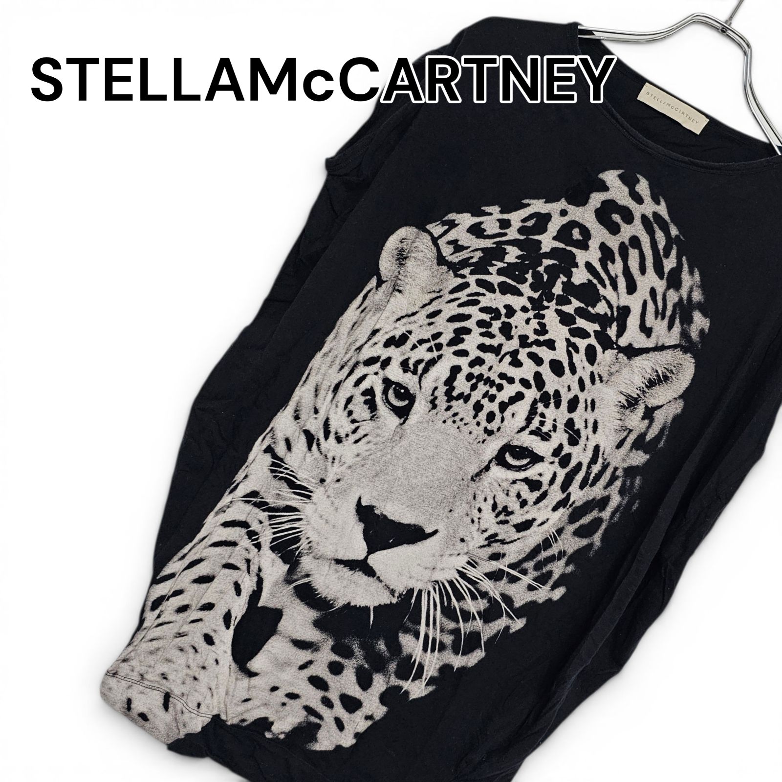 STELLA McCARTNEY ステラマッカートニー ブラック レディース トップス 長袖 Tシャツ カットソー アニマル柄 動物 ヒョウ柄【サイズ40】Lサイズ相当 470KJ