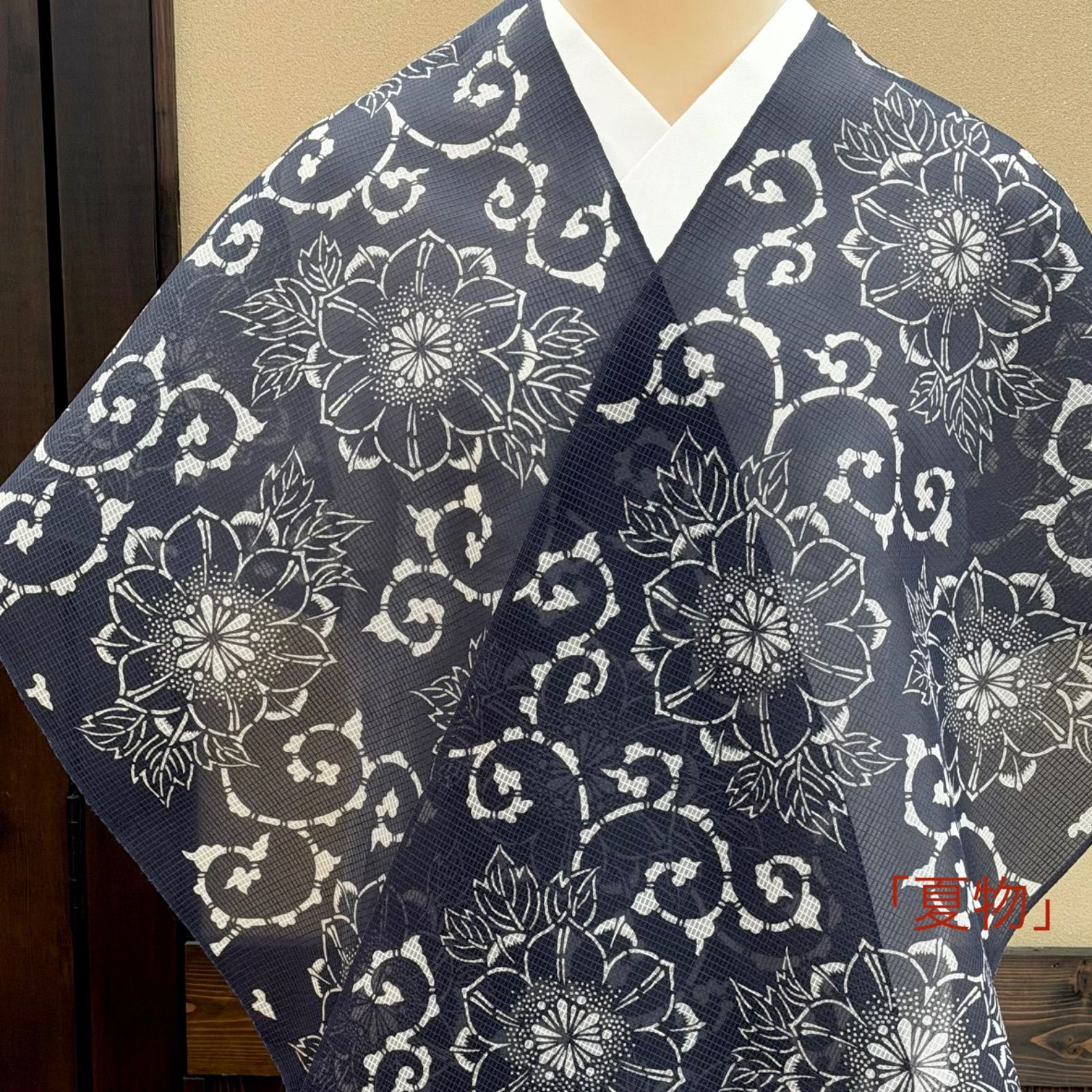 「夏着物」　浴衣　竺仙　絹紅梅　鉄線唐草　0874