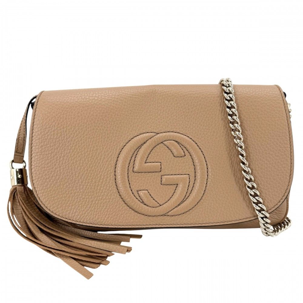 グッチ ショルダーバッグ レディース ソーホー インターロッキングG チェーンバッグ タッセル GUCCI 536224 レザー ブラウン 茶 ゴールド金具 美品【中古品】
