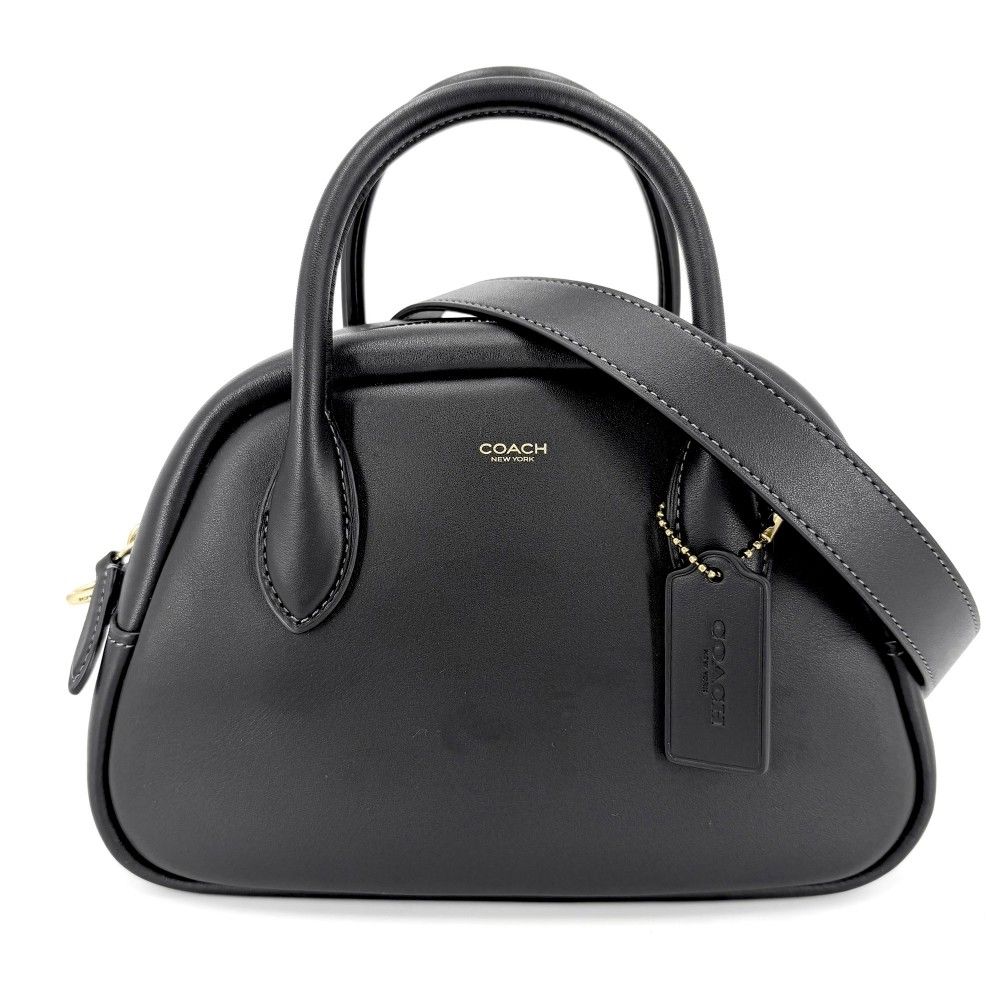 コーチ 2WAY レディース バーロウ ボウリング バッグ 肩掛け 斜め掛け ハンドバッグ ショルダーバッグ COACH CU863 レザー ブラック 黒 ゴールド金具【中古品】