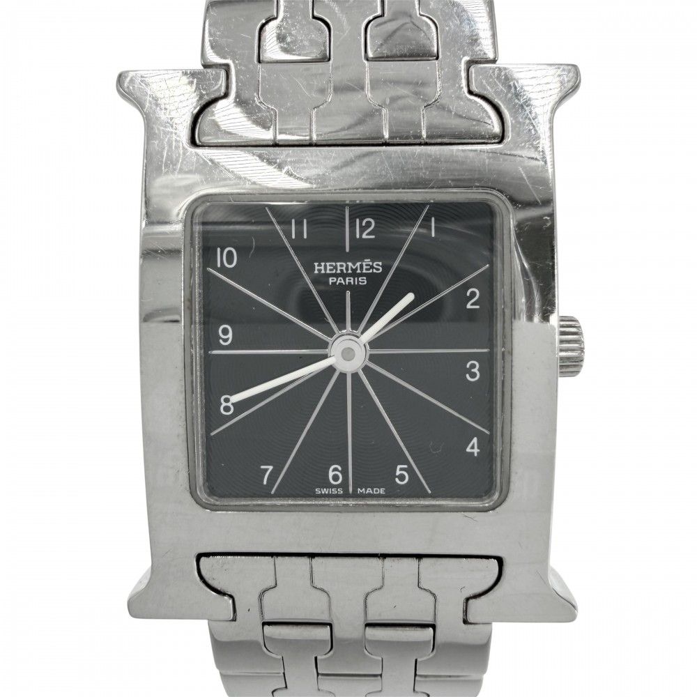 エルメス 腕時計 レディース Hウォッチ QZ 黒文字盤 H WATCH 電池式 SS HERMES HH1.210 クオーツ ステンレススチール シルバー ブラック 黒【中古品】