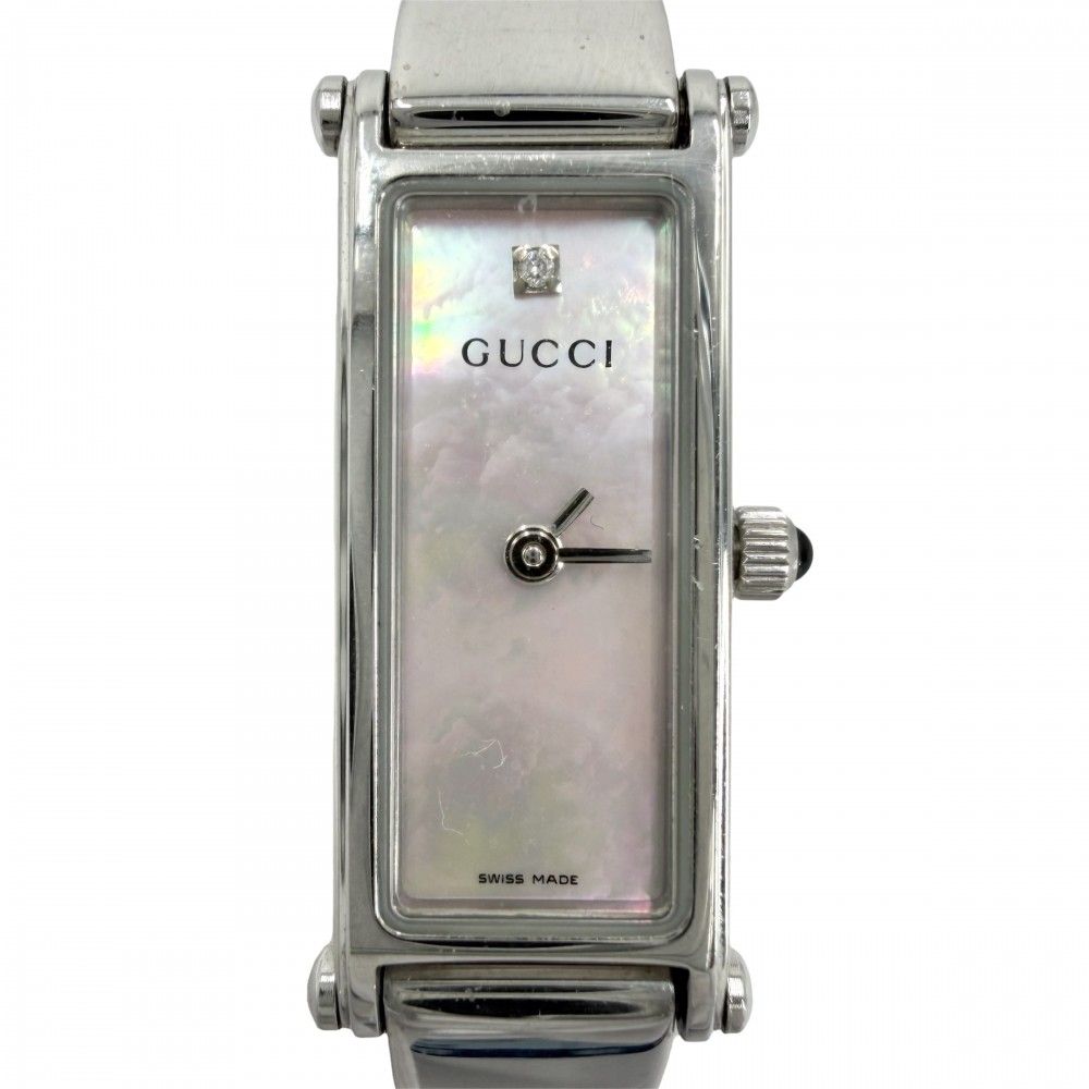 グッチ 腕時計 レディース バングル 1Pダイヤ ダイヤモンド 電池式 SS ウォッチ GUCCI 1500L クオーツ ステンレススチール シルバー【中古品】