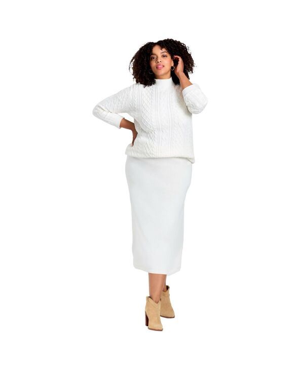 アベニュー レディース アウター ニット・セーター A ライン ミディ セーター スカート AVENUE Womens ALine Midi Sweater Skirt Ivory アイボリー