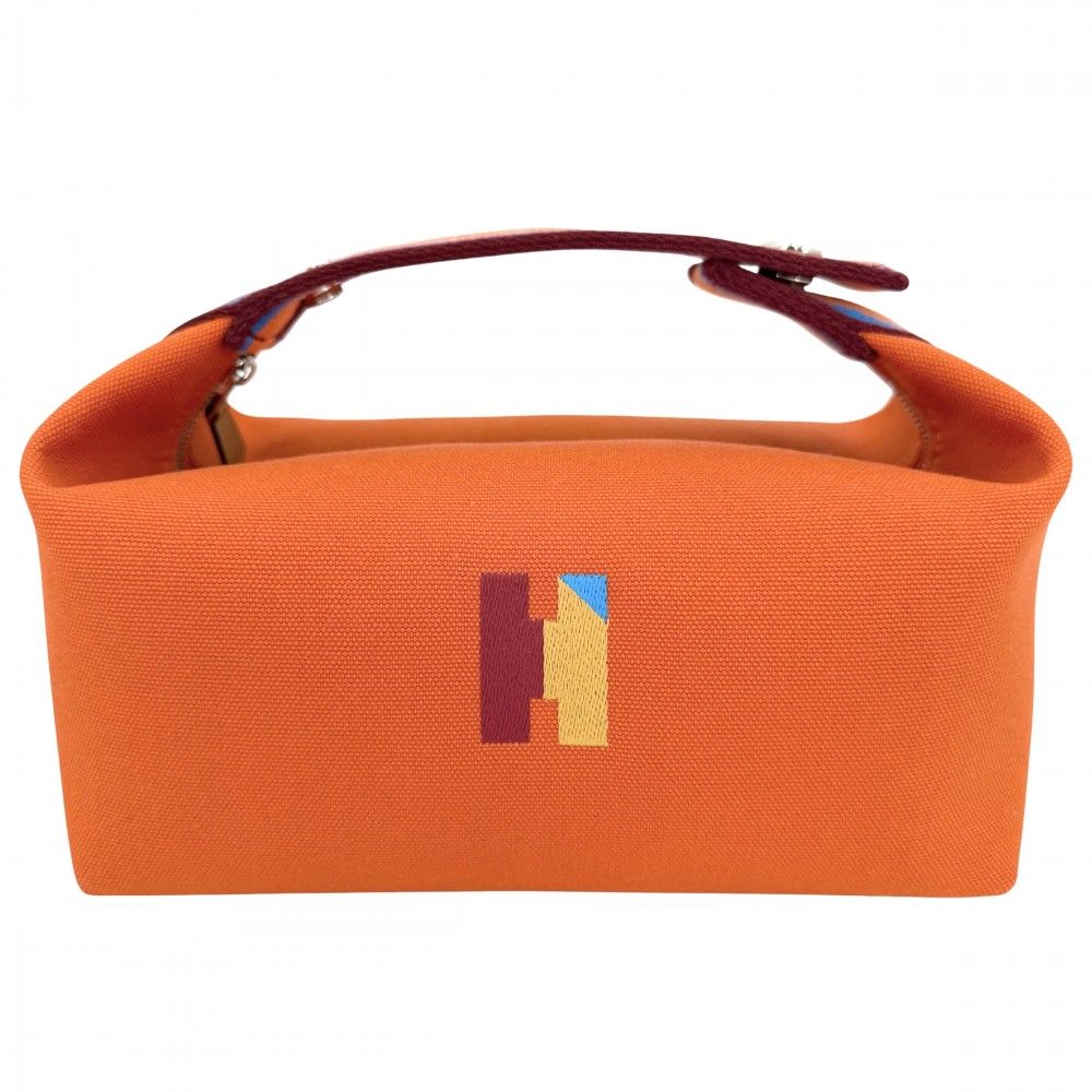 エルメス ハンドバッグ レディース ブリッド・ア・ブラック・HパヴィヨンPM ポーチ HERMES コットン オレンジ シルバー金具 美品【中古品】